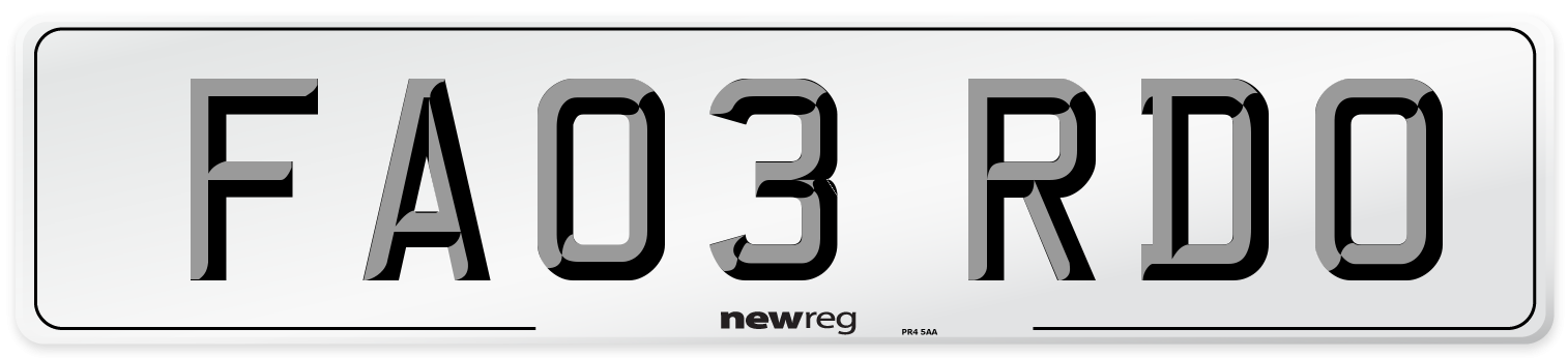 FA03 RDO Number Plate from New Reg